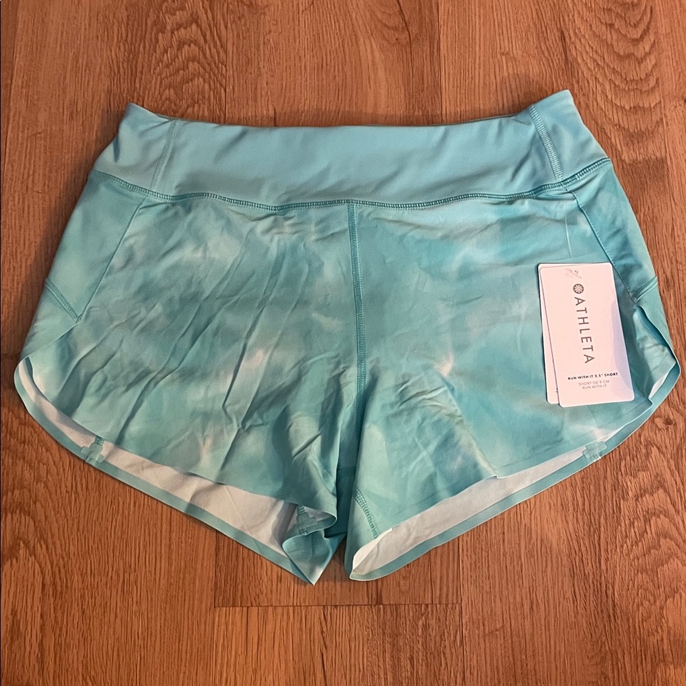 Athleta Aqua Tie-Dye Light Blue Athletic Shorts
